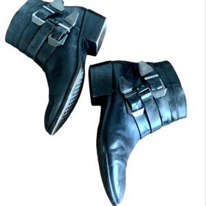Aerosoles My Time Ankle Boots Sz 7.5M Black Leather Buckle Straps #135F
